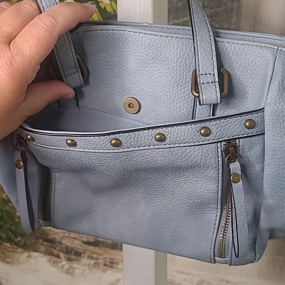 Bueno over the shoulder purse handbag light blue pebbled faux leather